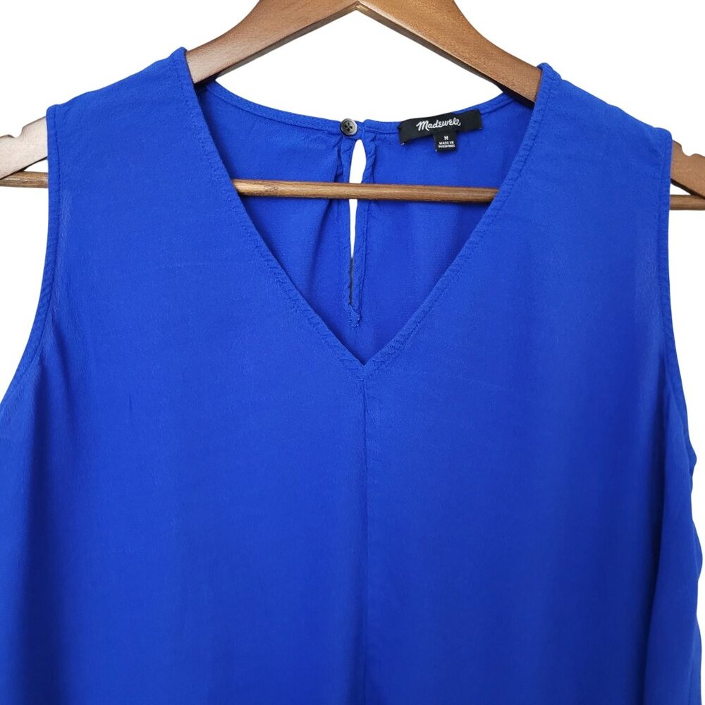 Madewell Sleeveless V-Neck Top Womens Size M Blue High-Low Hem Style G5415 - Picture 3 of 7